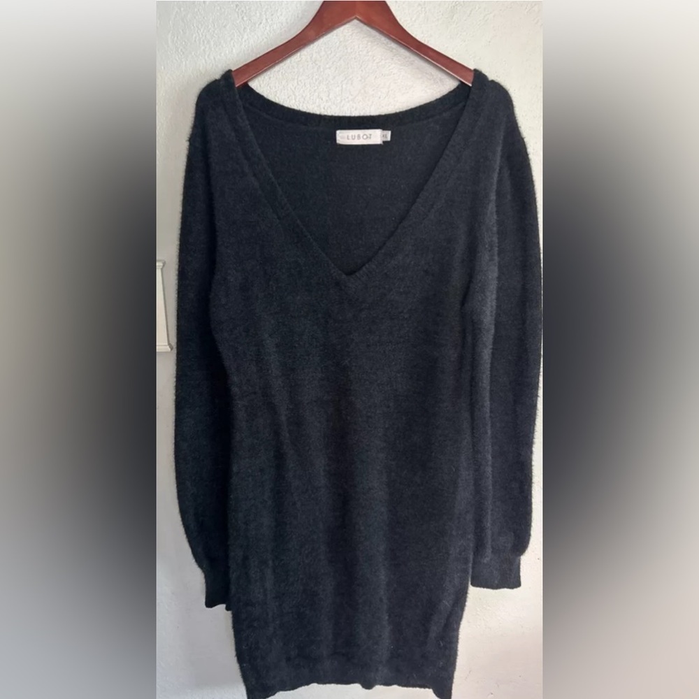 LUBOT Women’s Fall Fashion Dark Gray Deep V-Neck Curvy Sweater Dress size XL